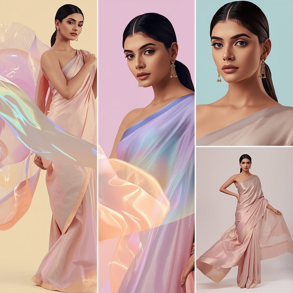 Artistic Luxury Pastel Saree Silk Flow Glow - | Image Prompt | Saree Instagram Ai Prompt