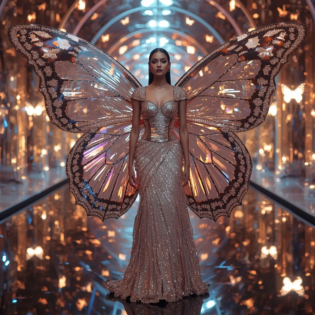 Celestial Mirror Butterfly Saree with Infinity Reflection Palace Background | Instagram Viral Photo Ai Prompt
