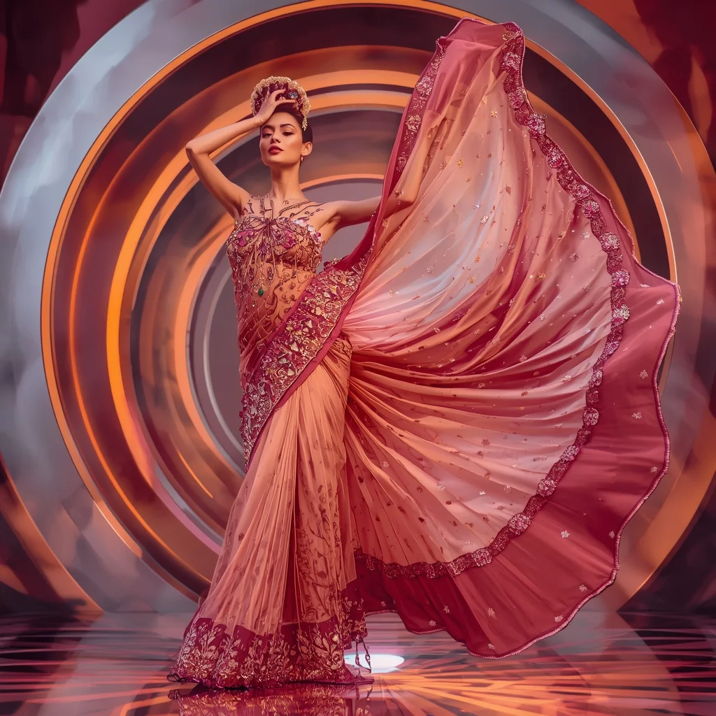 Diamond Ember Infinityveil Lotus Festival Saree with Jewel Flame Infinity Crown Dominion Empire Orbit | Female Model Ai Prompt