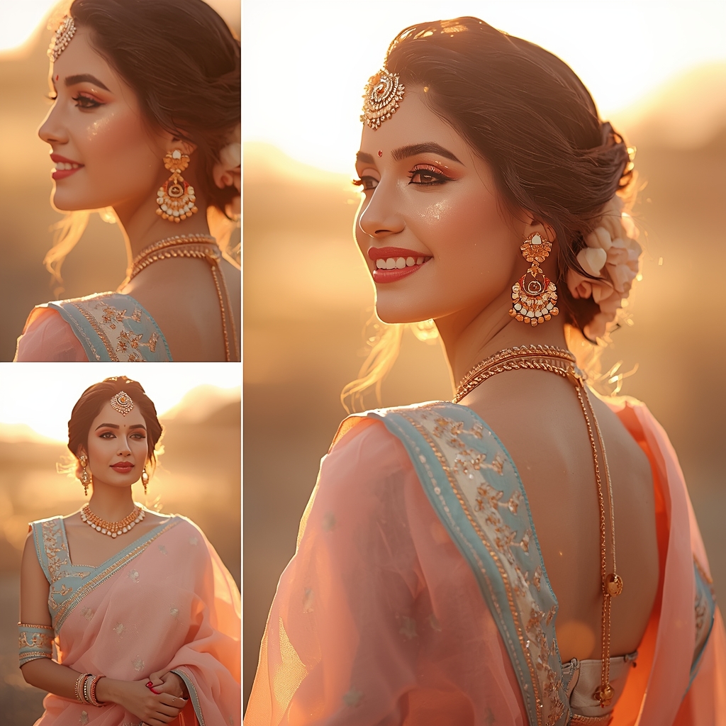 Dreamy Sunrise Pastel Saree Luxe Glow - | Image Prompt | Saree Prompt For Women