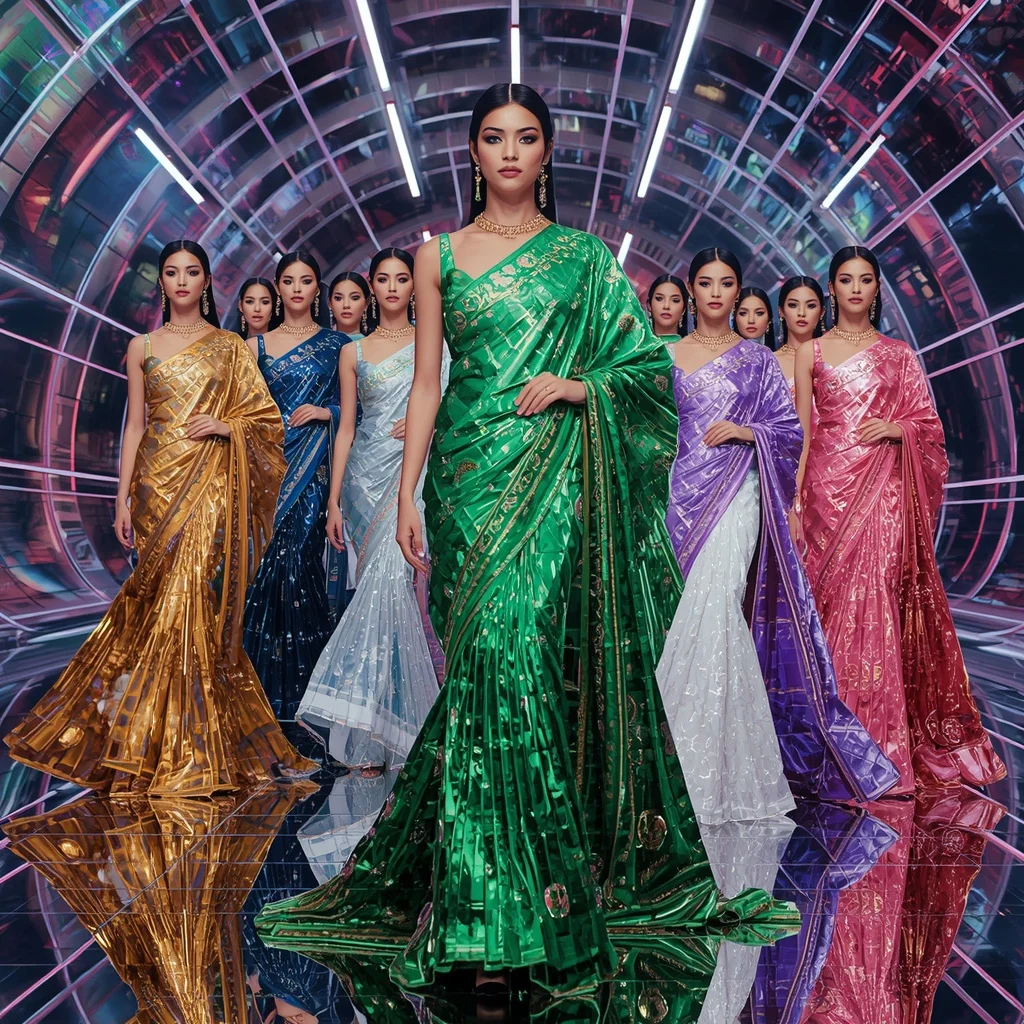 Emerald Thunder Celestial Infinity Empress Saree with Dynamic Fashion Poses and Neon Orbit Galaxy Hyperrealm | Anime Ai Prompt