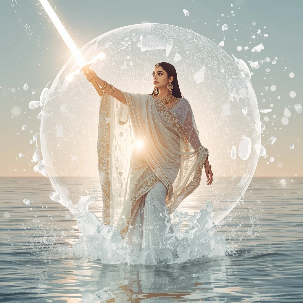 Fancy Festival Saree Holographic Data Weave Water | Prompt For Traditional Look For Couple