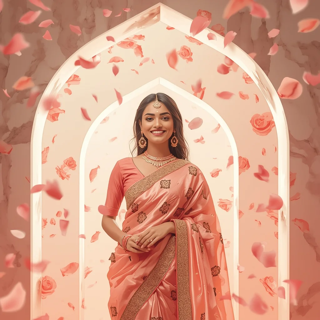 Festive Fancy Saree Alabaster Arch Blush Rose Modern Cinematic | New Ai Prompt Girl Instagram