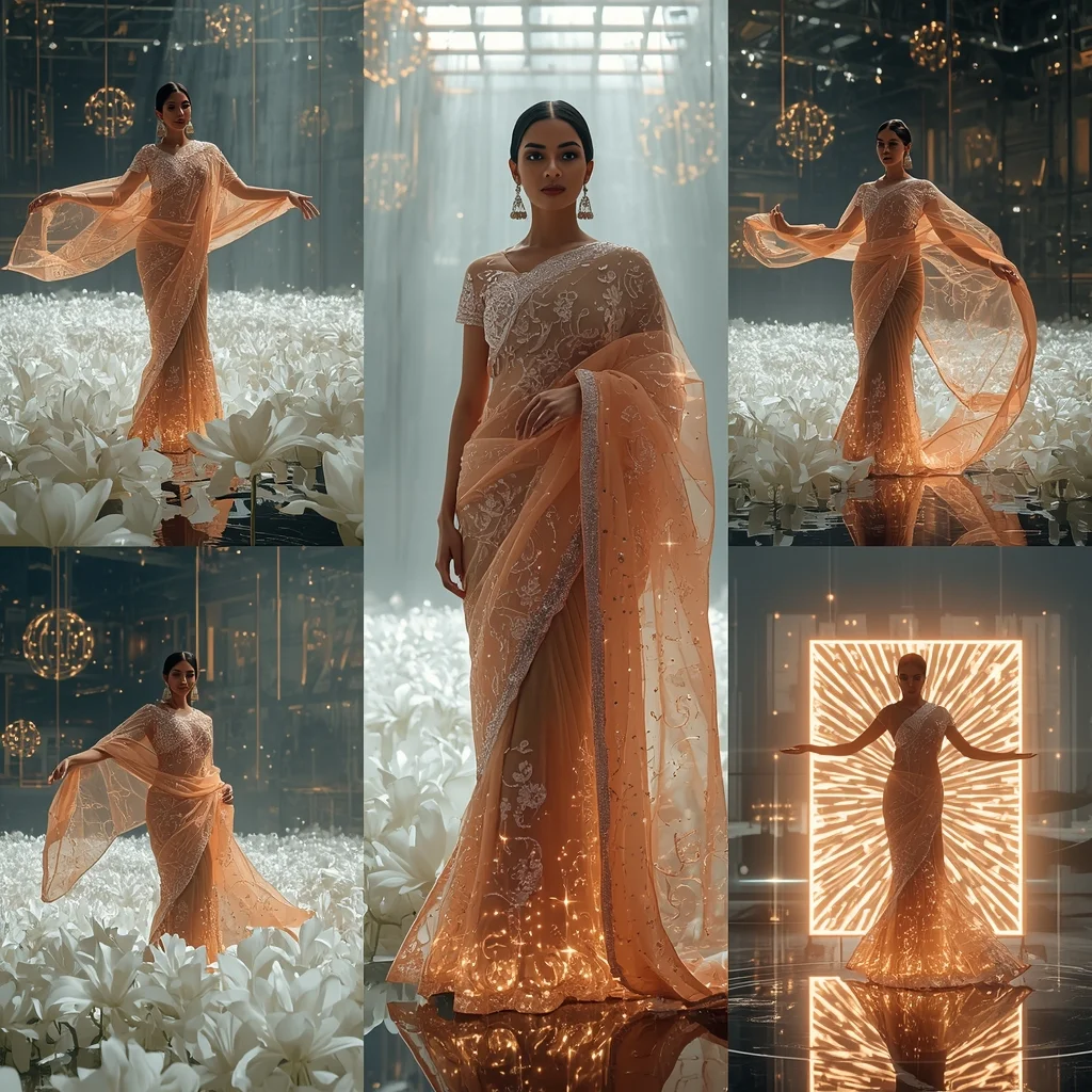 Festive Fancy Saree Bio Luminescent Digital Orchid | New Ai Prompt For Image Generation