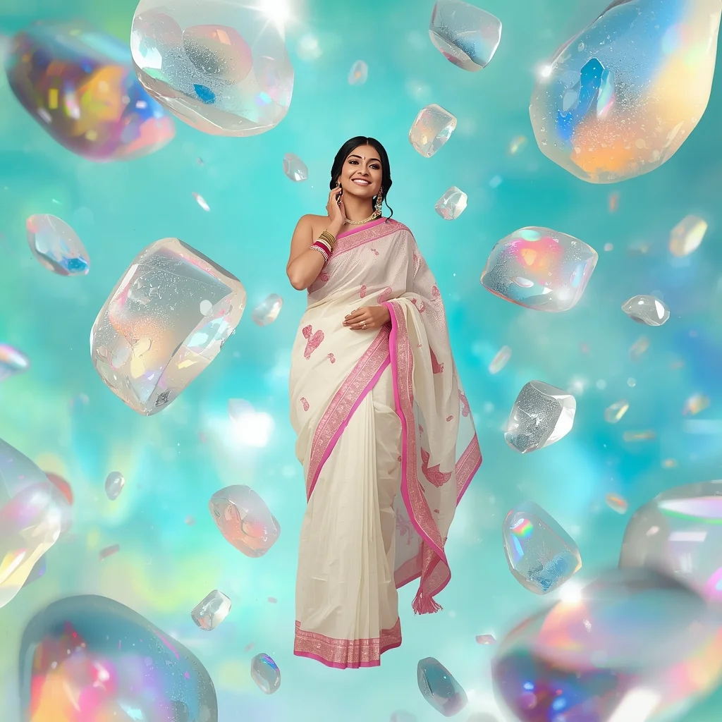 Festive Fancy Saree Iridescent Sea Glass Premium Cinematic | Best Ai Prompts Free