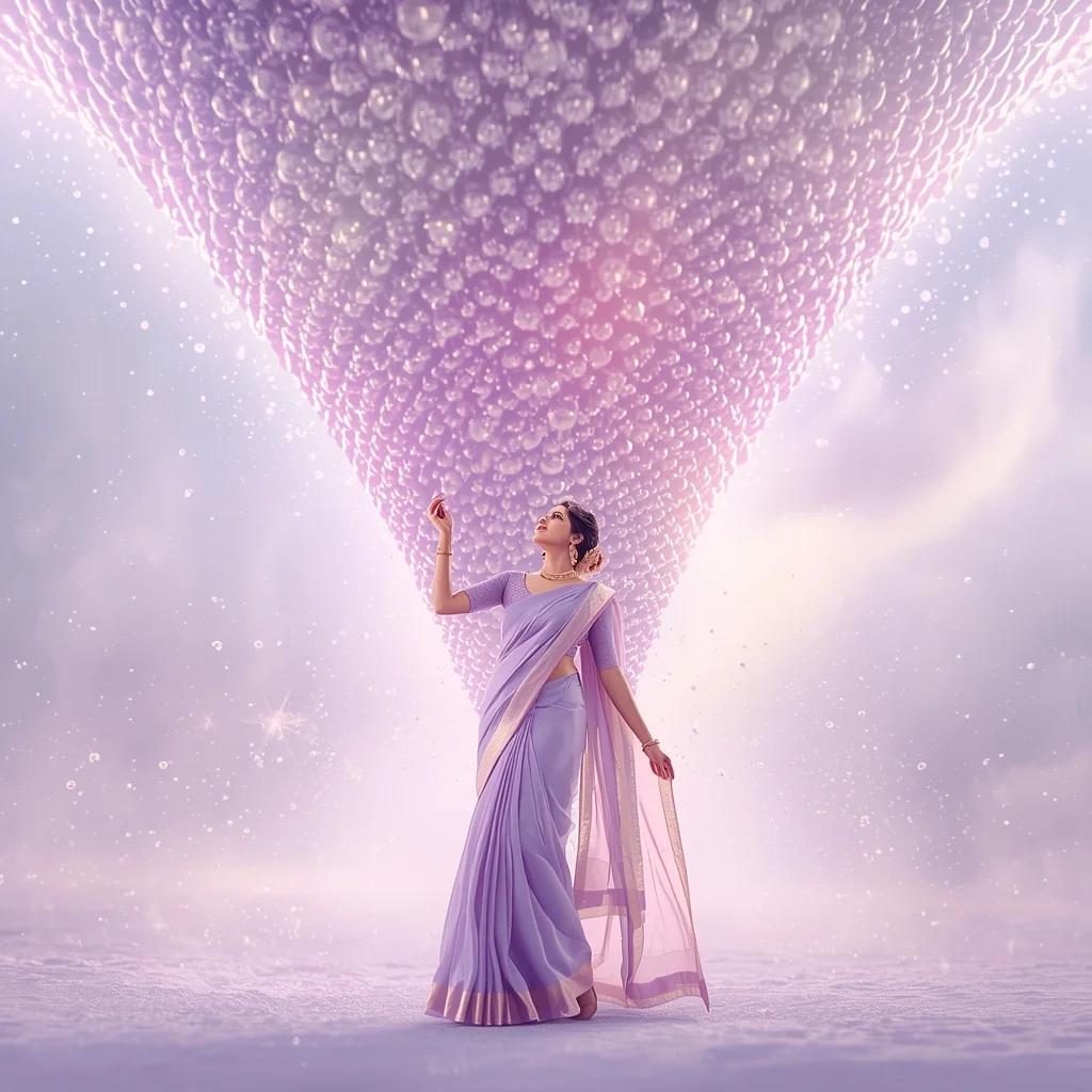 Festive Fancy Saree Lavender Pearl Tornado Dream Cinematic | Cute Prompt For Girls In Saree For Instagram