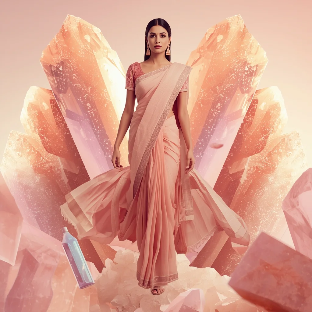 Festive Fancy Saree Pastel Pink Salt Crystal Modern Cinematic | Trending Photo Editing Prompt