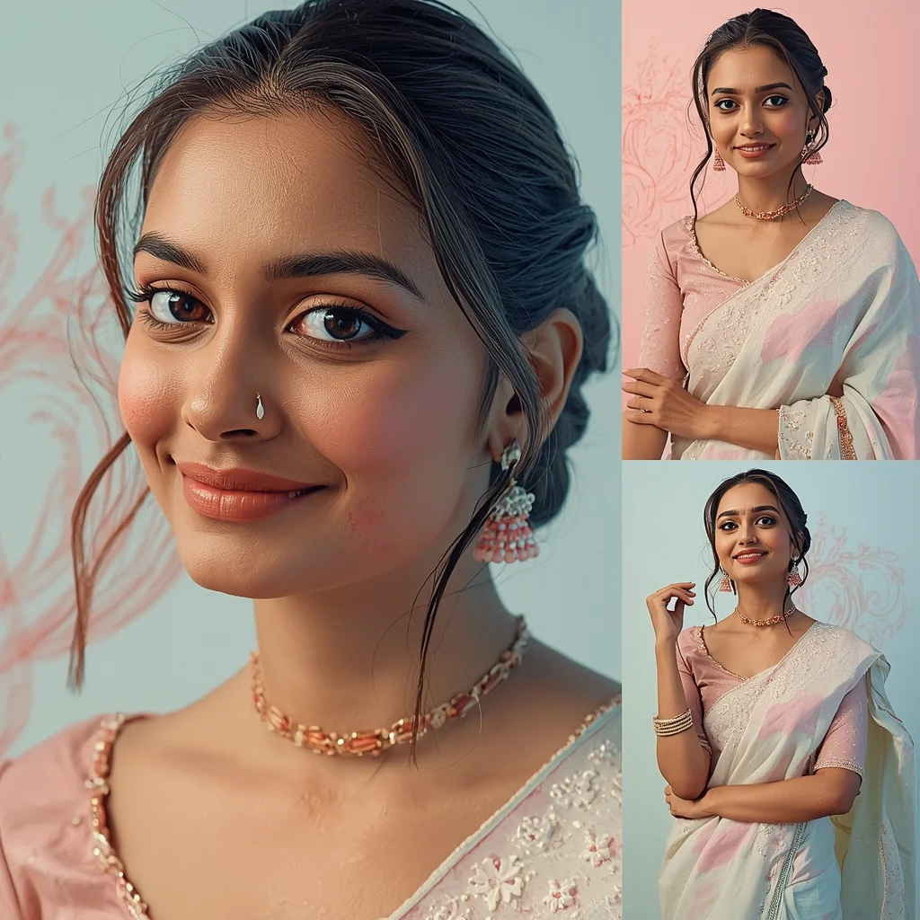Festive Pastel Saree Chalk Texture Collage | Indian Girl Matte Art Aesthetic Soft Cinematic Viral Prompt | Saree Prompt Copy Paste