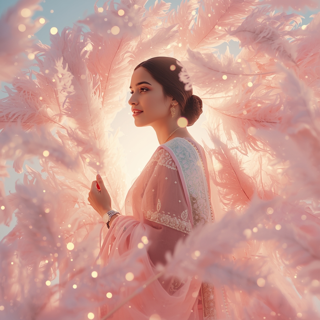 Festive Pastel Saree Feather Bloom Collage | Indian Girl Dream Motion Aesthetic Soft Cinematic Viral Prompt | Ai Gemini Saree Prompt