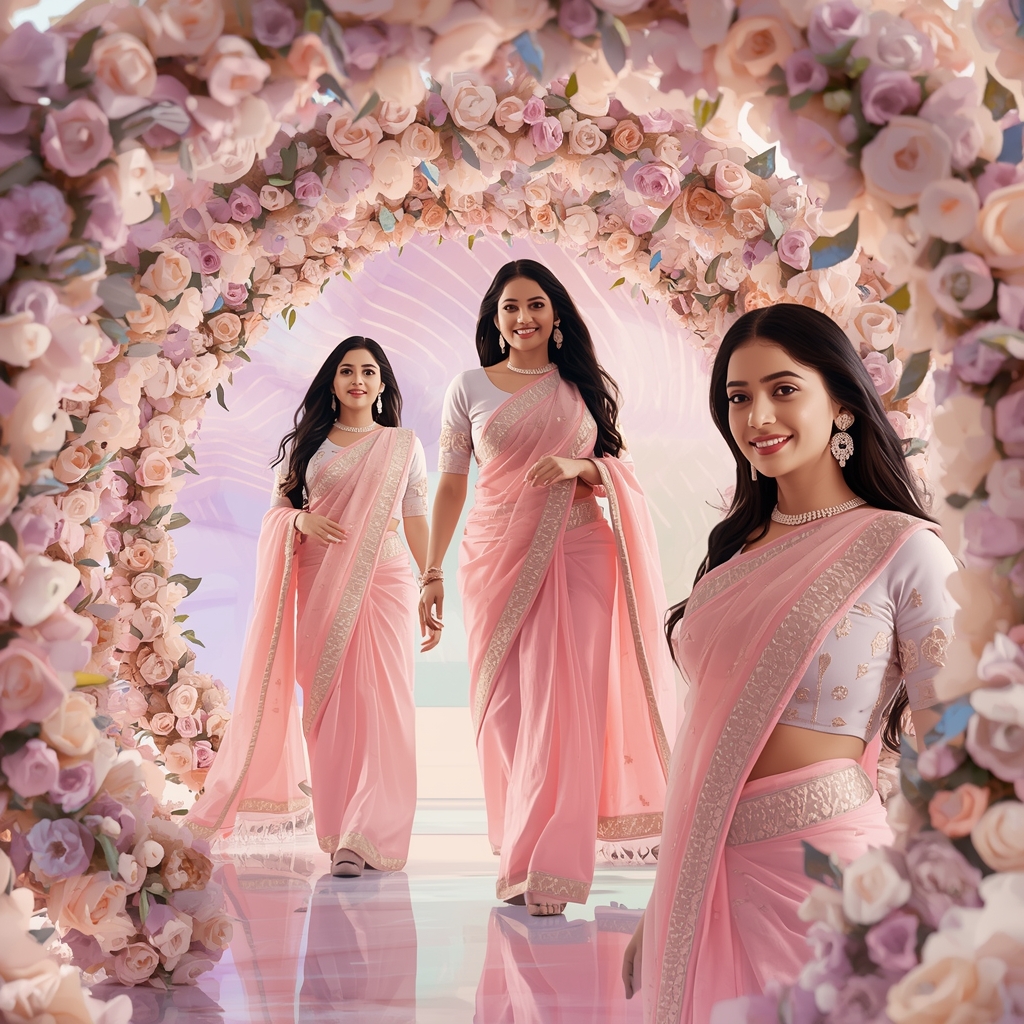 Festive Pastel Saree Floral Spiral Collage | Indian Girl Bloom Depth Aesthetic Soft Cinematic Viral Prompt | Indian Saree Ai Prompt