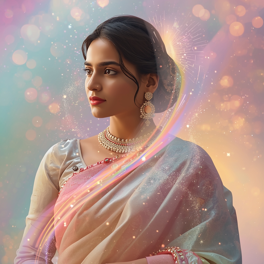 Festive Pastel Saree Galaxy Particle Collage | Indian Girl Cosmic Aesthetic Soft Cinematic Viral Prompt | Saree Instagram Ai Prompt