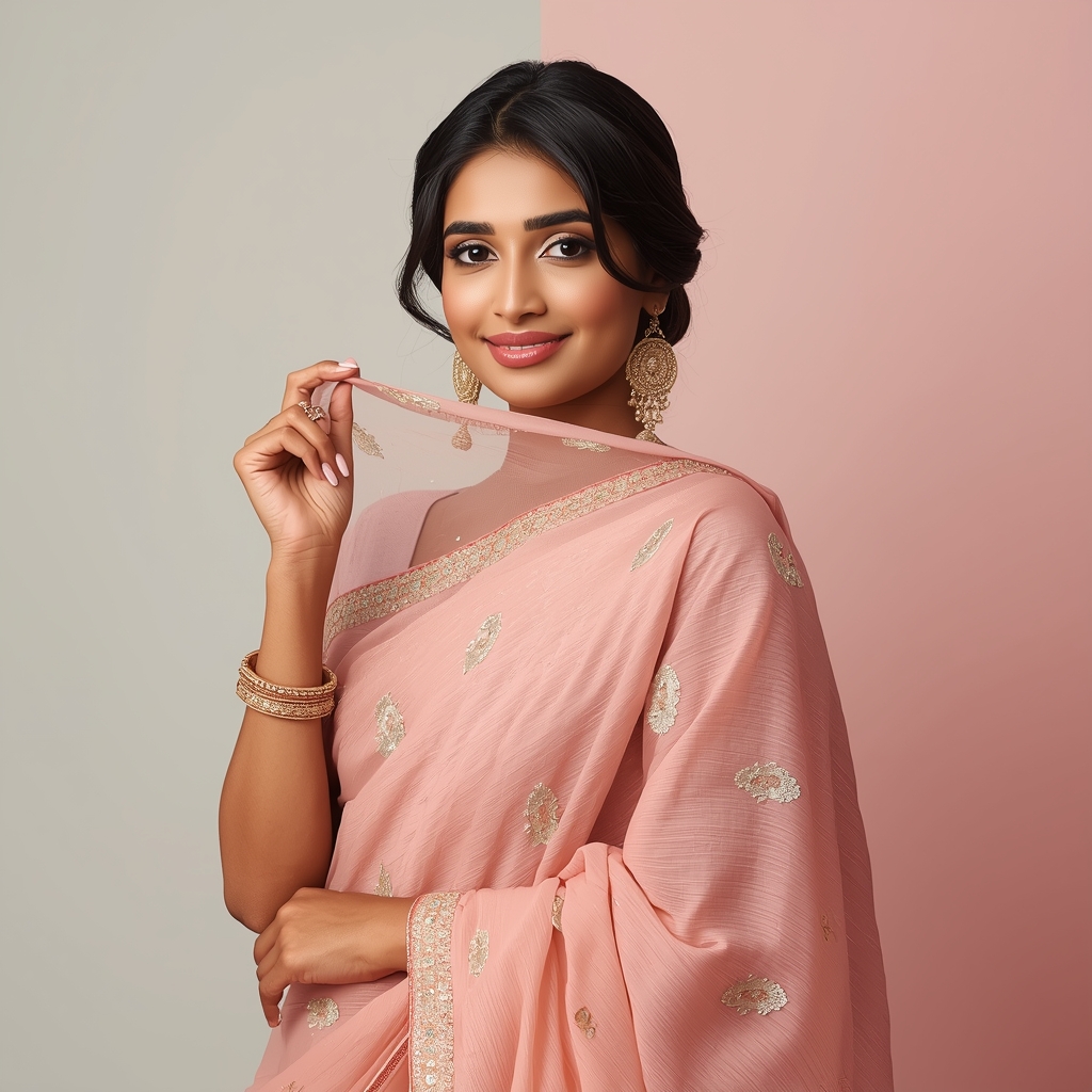 Festive Pastel Saree Girl Dupatta Front Frame Soft Pose | Ai Image Prompt