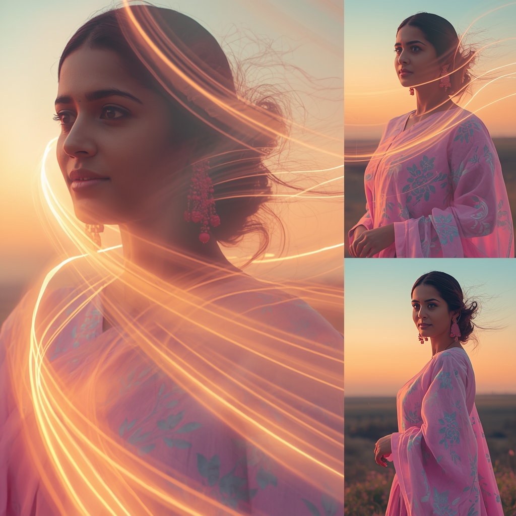 Festive Pastel Saree Horizon Curve Collage | Indian Girl Light Flow Aesthetic Soft Cinematic Viral Prompt | Saree Girl Ai Prompt