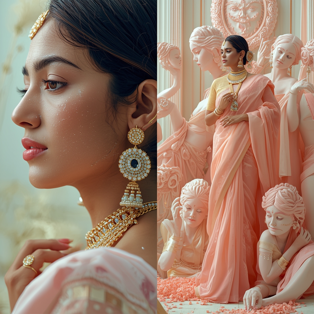 Festive Pastel Saree Infinite Creative Potential Field Collage | Pure Possibility Luxury Prompt | Saree Look Ai Prompt Modern Style