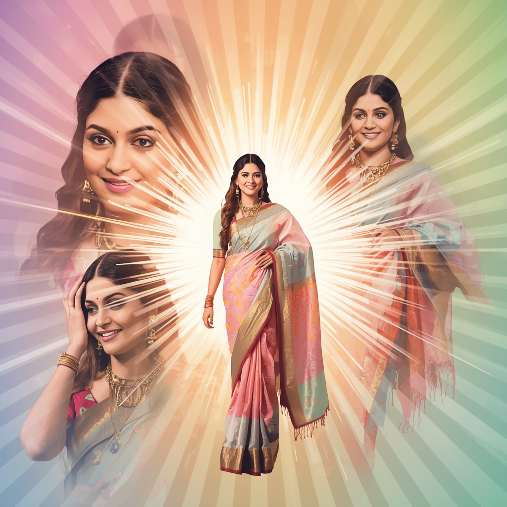 Festive Pastel Saree Light Ray Explosion Collage Cinematic Aesthetic | Ai Gemini Saree Prompt