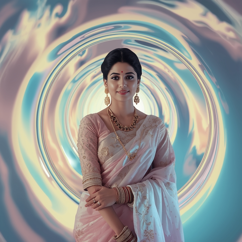 Festive Pastel Saree Liquid Glow Tunnel Collage Artistic Cinematic | Saree Couple Ai Prompt