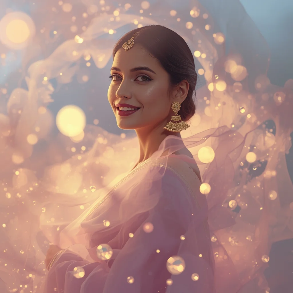 Festive Pastel Saree Liquid Pearl Mist Aura Collage Luxury Cinematic | Prompt For Ai Image Generator For Professional Photo