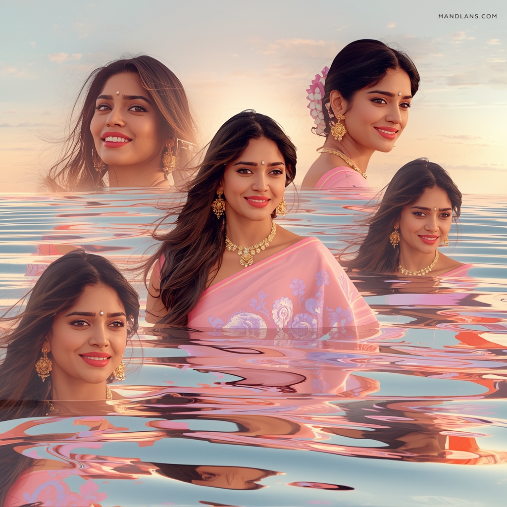 Festive Pastel Saree Mirror Glow Pulse Flow Horizon Collage | Saree Couple Ai Prompt