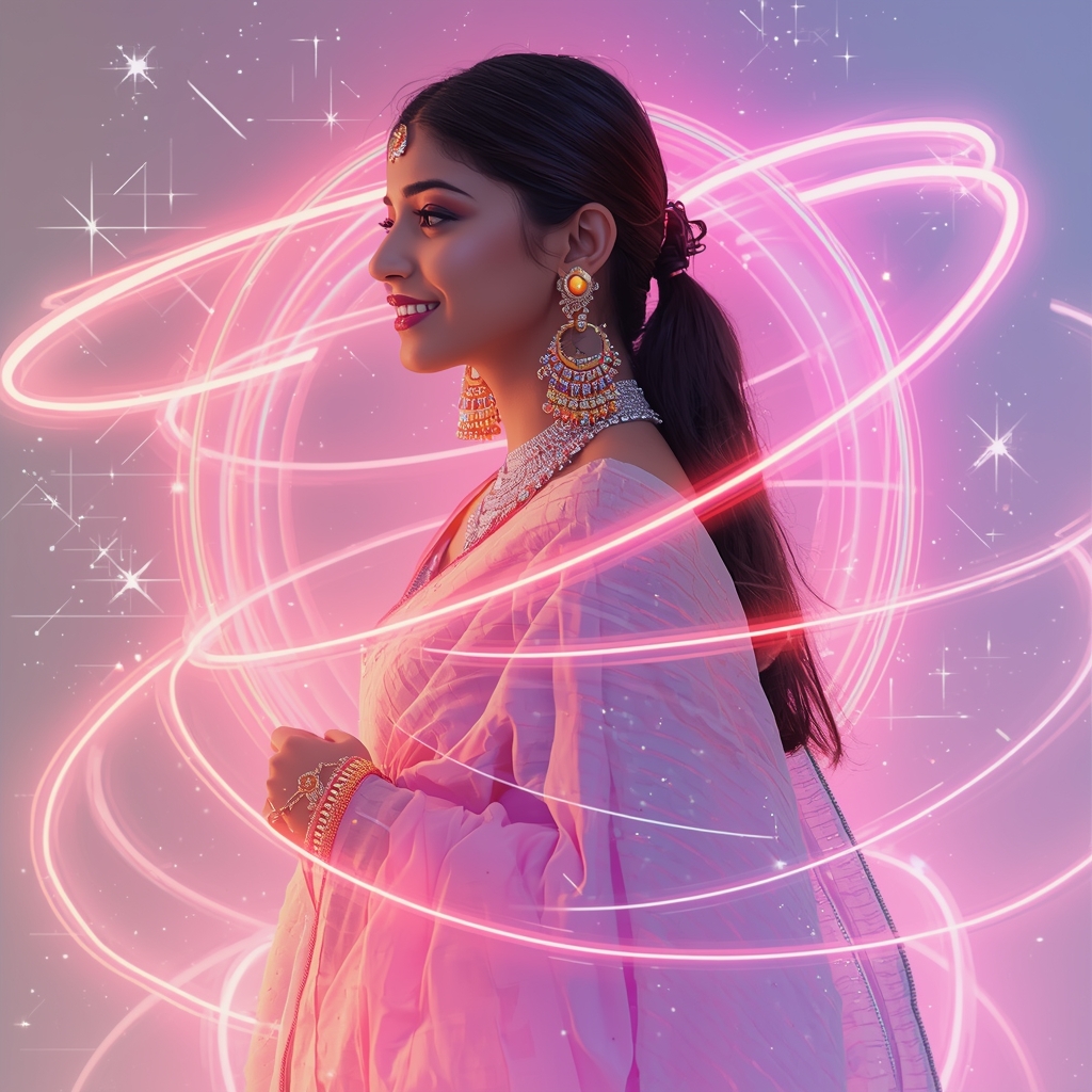 Festive Pastel Saree Neon Drift Orbit Pulse Fusion Collage | Wedding Saree Ai Prompt