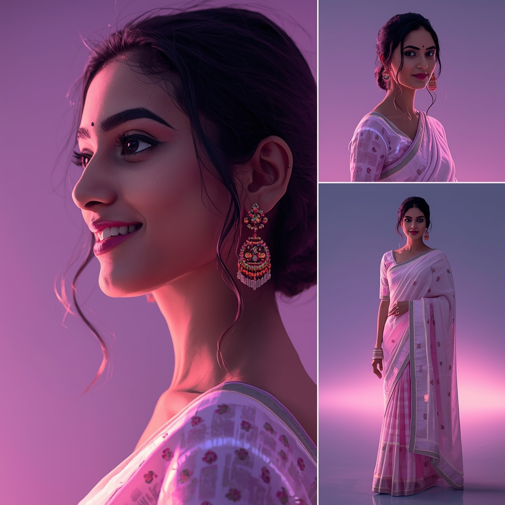 Festive Pastel Saree Neon Edge Collage | Indian Girl Glow Outline Aesthetic Soft Cinematic Viral Prompt | Saree Ai Prompt