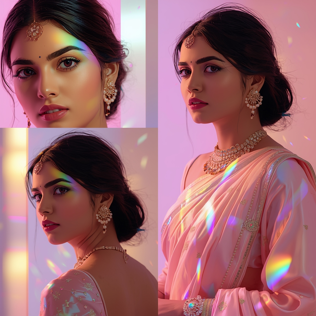 Festive Pastel Saree Prism Spectrum Collage | Indian Girl Rainbow Light Aesthetic Cinematic Viral Prompt | Saree Ai Prompt