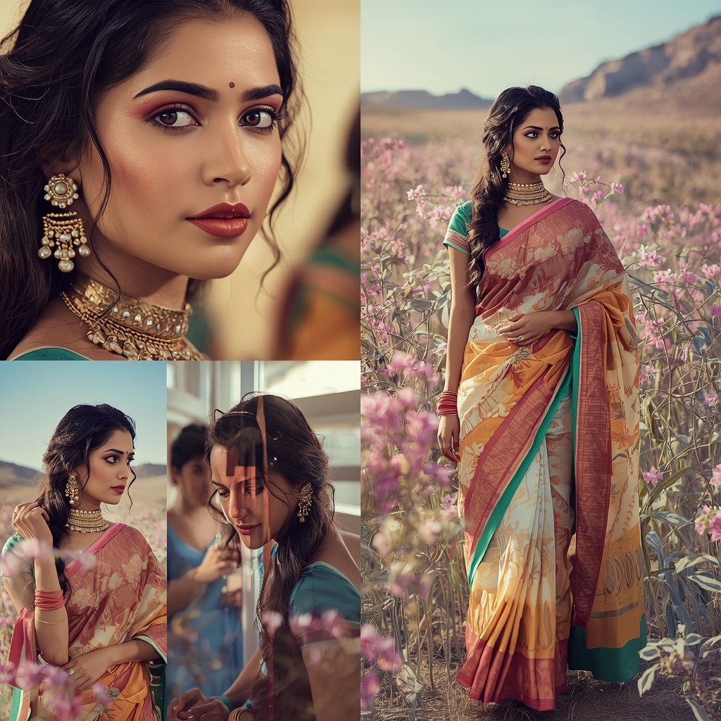 Festive Pastel Saree Reality Creates Infinite Variations Of Itself Collage | Endless Variation Luxury Prompt | Wedding Ai Prompt