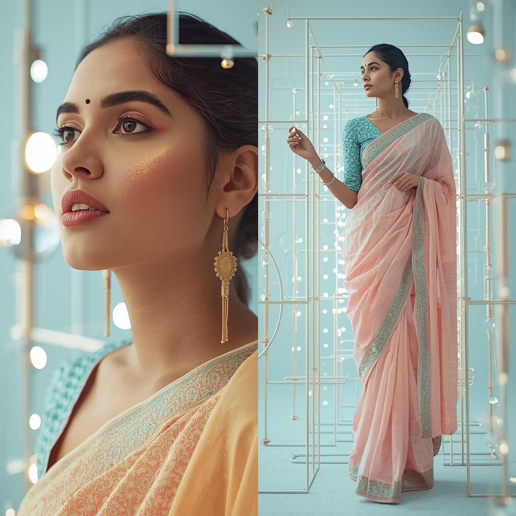 Festive Pastel Saree Reality Discovers New Rules Collage | Exploration Engine Luxury Prompt | Happy Ai Prompt