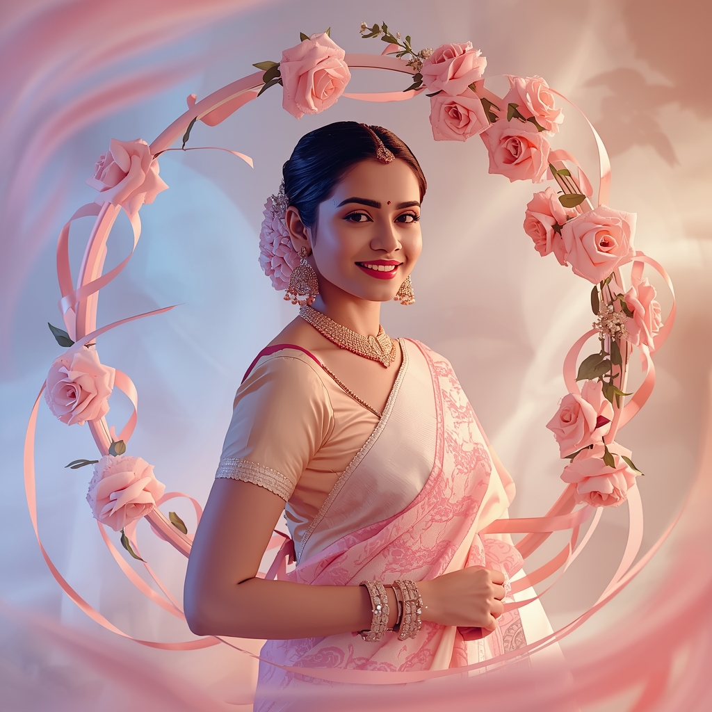 Festive Pastel Saree Ribbon Arc Collage | Indian Girl Flow Motion Aesthetic Soft Cinematic Viral Prompt | Indian Girl Saree Ai Prompt 4k Realistic