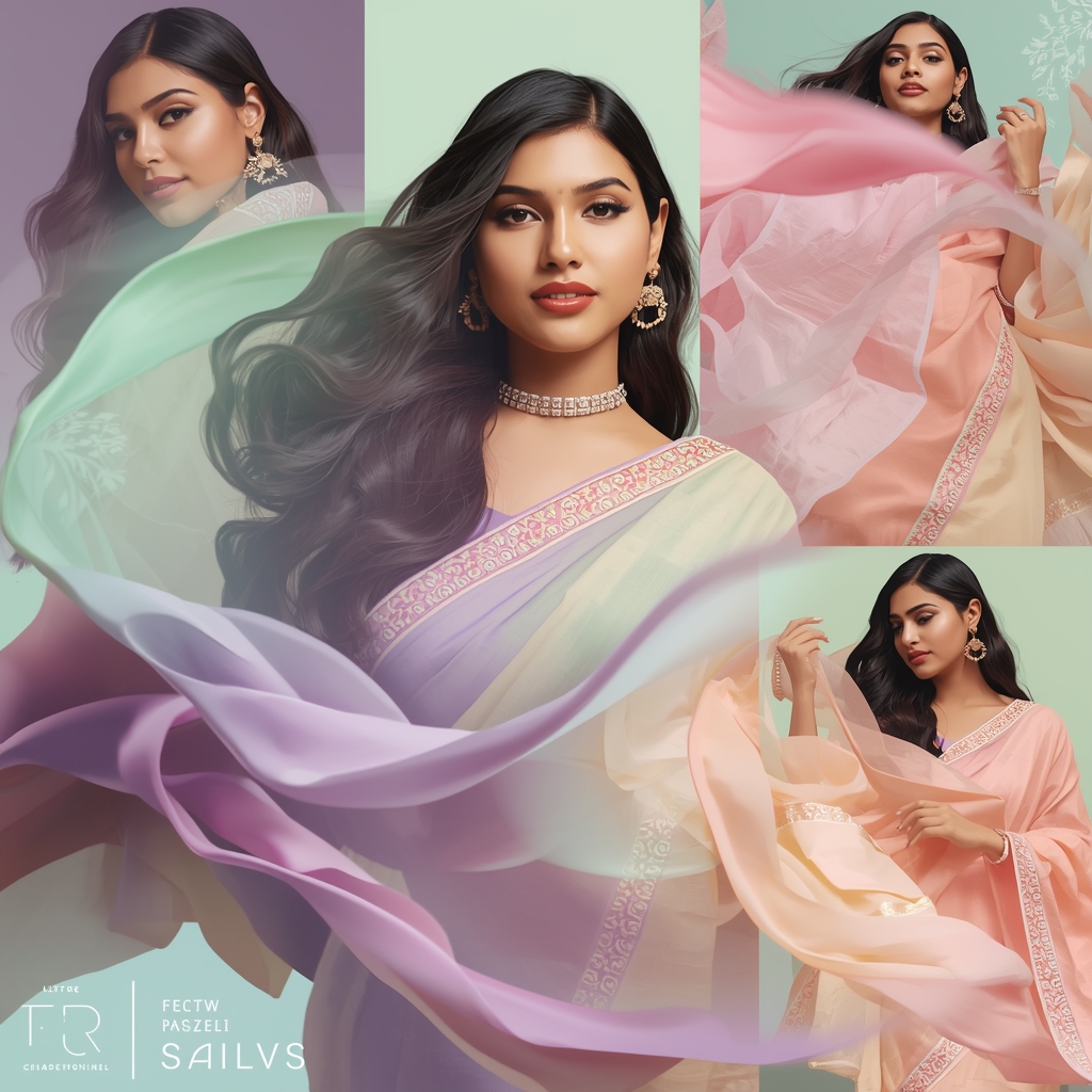 Festive Pastel Saree Silk Bloom Collage | Indian Girl Fluid Motion Aesthetic Soft Cinematic Viral Prompt | Saree Trending Ai Prompt
