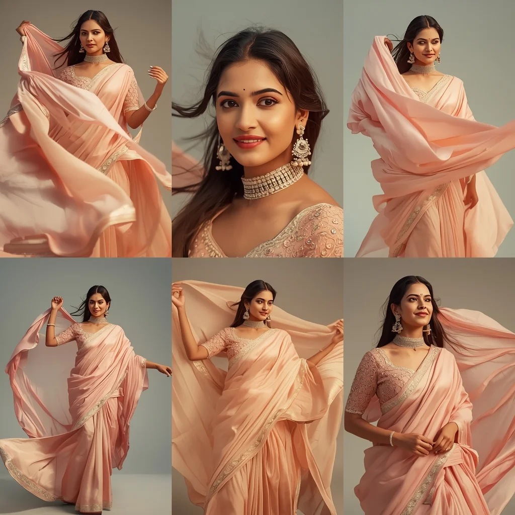 Festive Pastel Saree Silk Wind Motion Collage | Indian Girl Flowing Fabric Luxury Aesthetic Cinematic Viral Prompt | Bridal Saree Ai Prompt