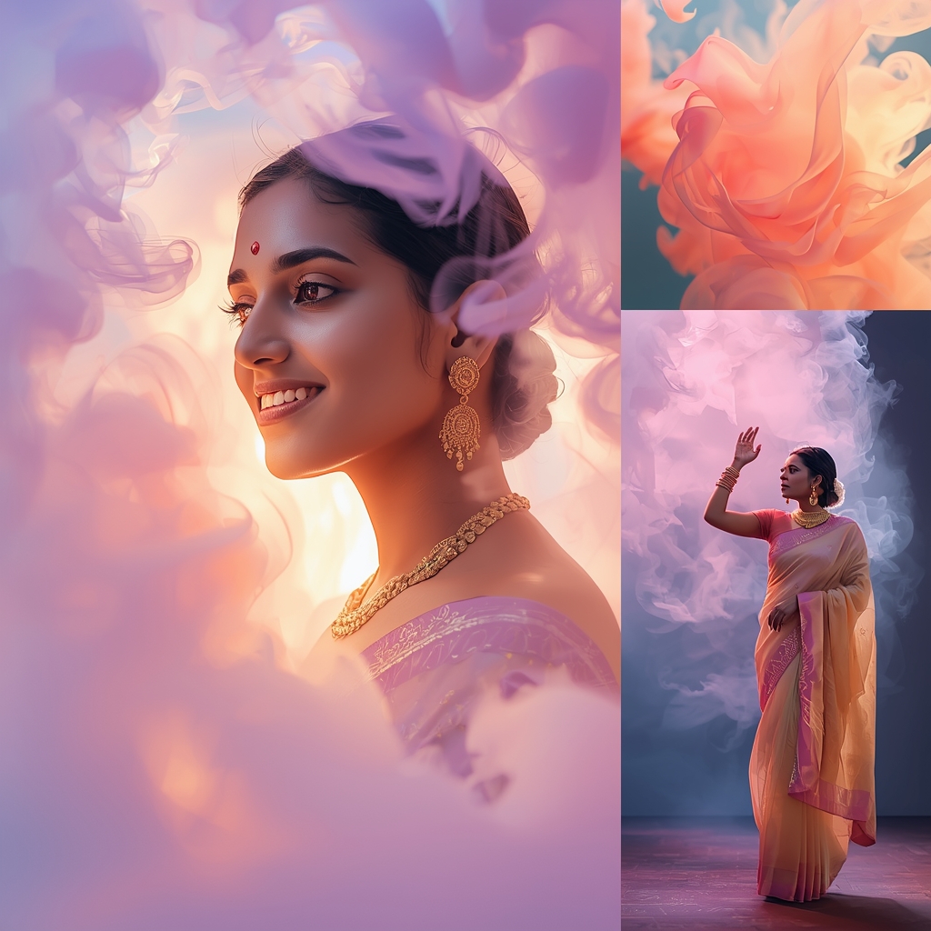 Festive Pastel Saree Smoke Flow Collage | Indian Girl Dream Mist Aesthetic Cinematic Viral Prompt | Gemini Ai Prompt Saree Copy Paste