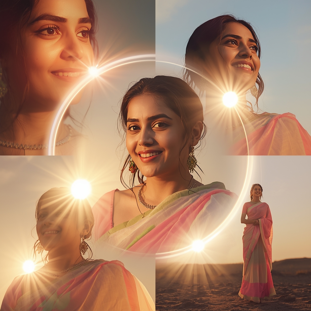 Festive Pastel Saree Sunflare Glow Pulse Orbit Horizon Collage | Aesthetic Saree Ai Prompt