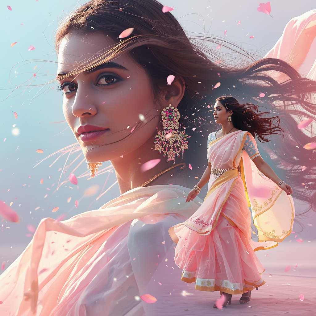 Festive Pastel Saree Time Freeze Collage | Indian Girl Motion Pause Aesthetic Cinematic Viral Prompt | Saree Prompt Generator