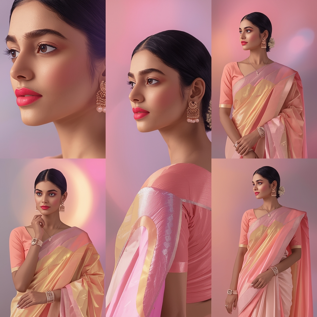 Festive Pastel Saree Velvet Glow Collage | Indian Girl Smooth Fabric Aesthetic Soft Cinematic Ultra Realistic Viral Prompt | Saree Prompt For Gemini Ai