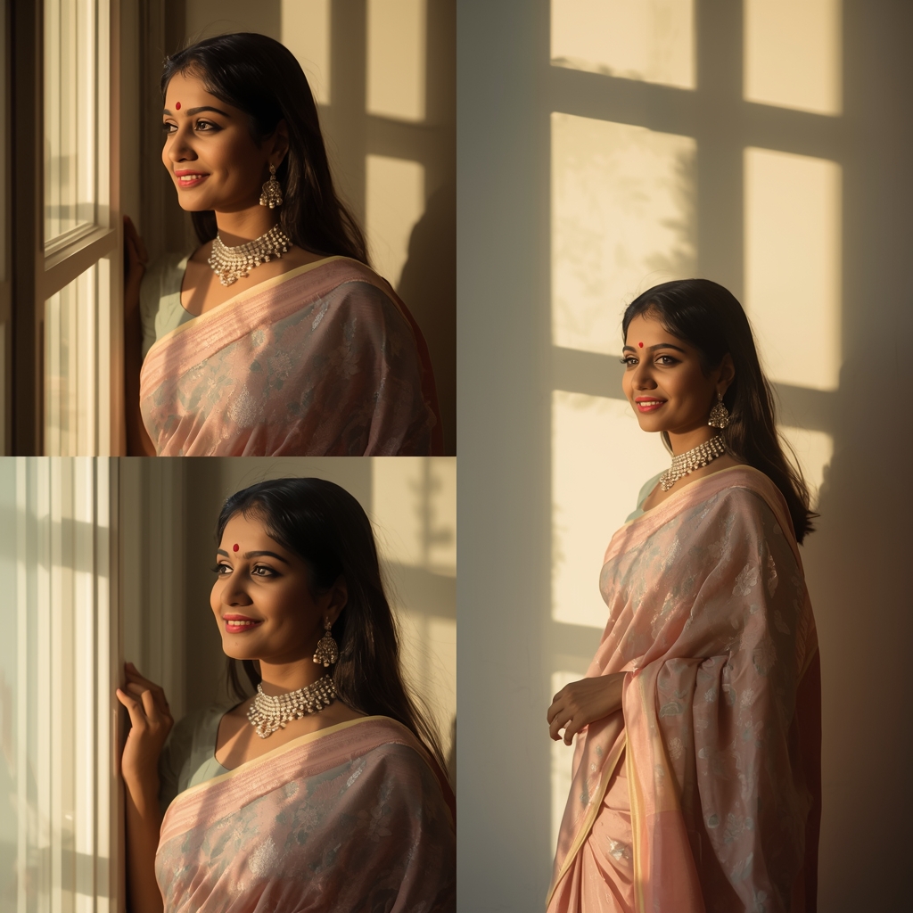 Festive Pastel Saree Window Shadow Collage | Indian Girl Light Pattern Aesthetic Soft Cinematic Viral Prompt | Saree Traditional Ai Prompt Indian Culture