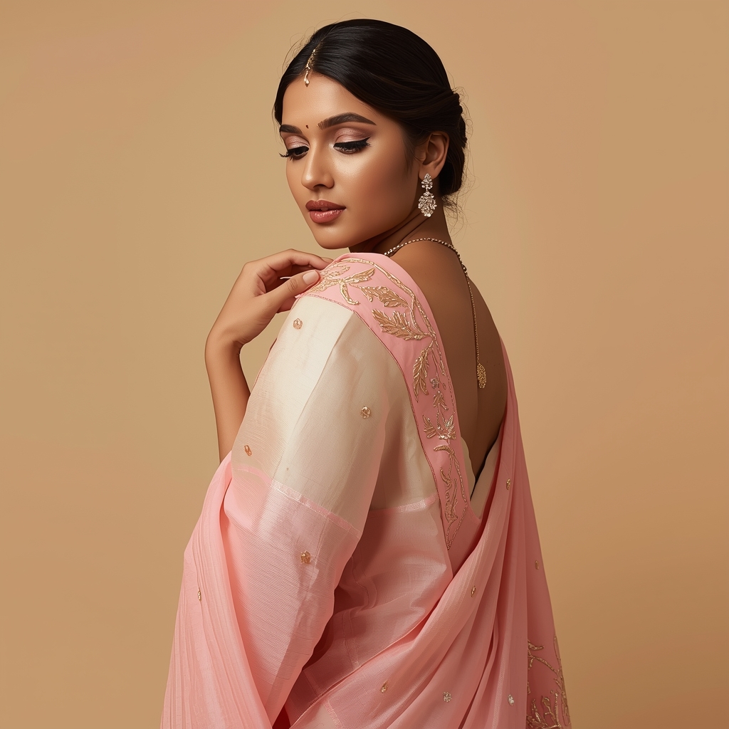 Festive Saree Girl Gentle Side Turn Chin Down Grace Pose | Gemini Ai Photo Prompt