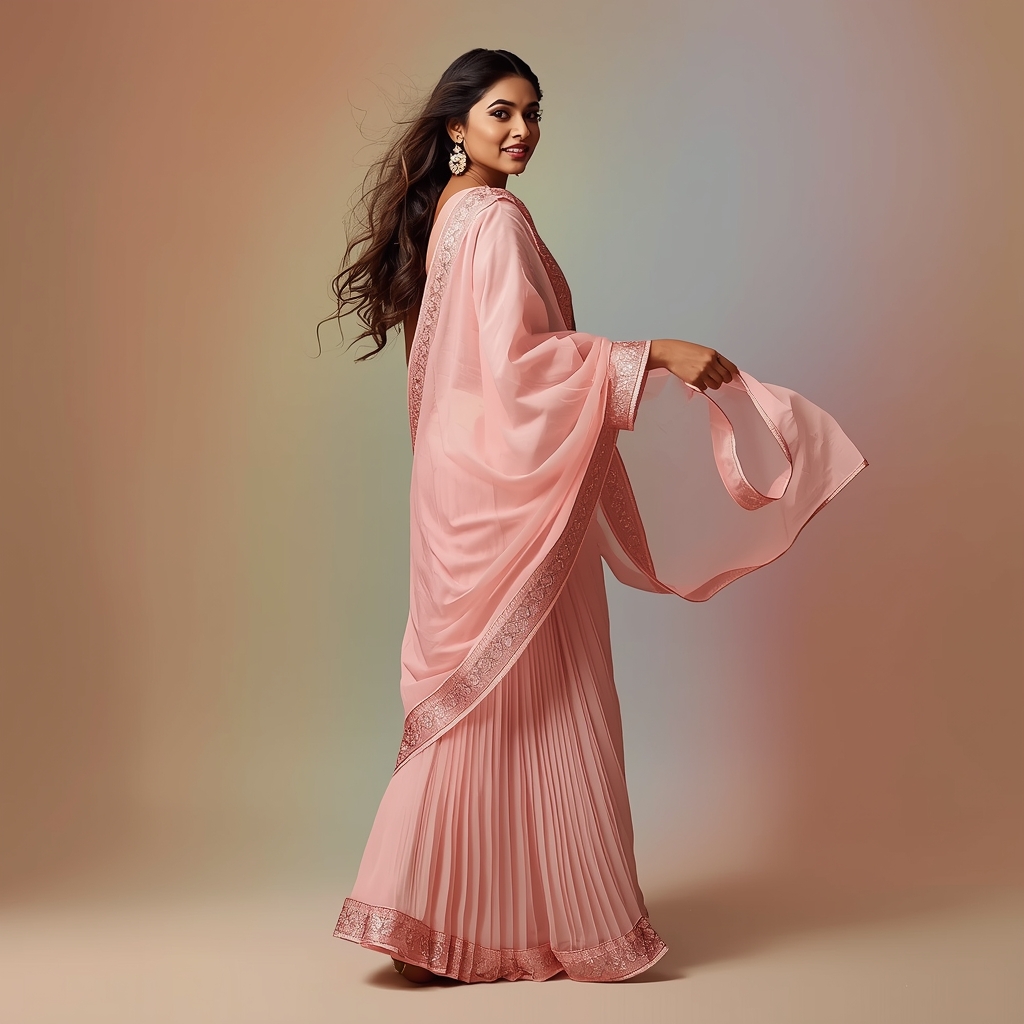 Festive Saree Girl Soft Arc Walk Shoulder Look Pose | Indian Saree Ai Prompt