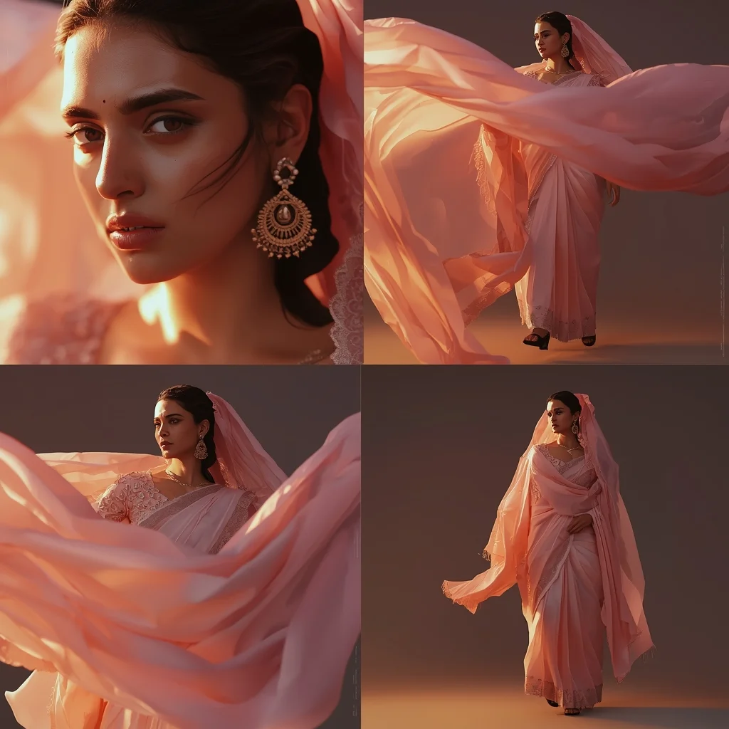 Floating Fabric Layers Saree Prompt with Motion Cloth Depth and Cinematic Soft Flow Design | Prompt For Girls College Instagram