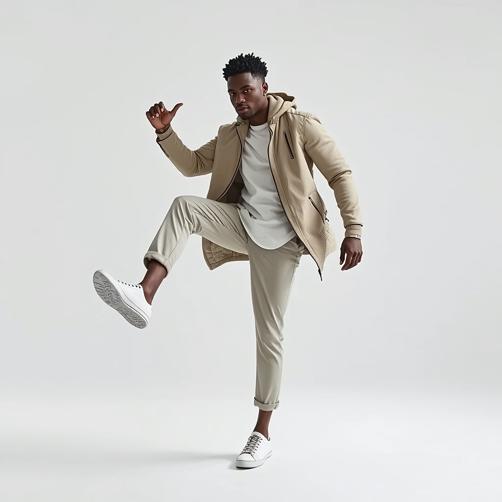 Full Body Clean White Studio High Step Pose with Dynamic Male Motion | Ultra Realistic Ai Prompt