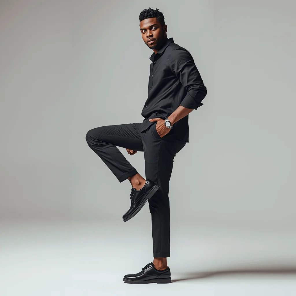 Full Body One Foot Lift Pause Pose with Balanced Masculine Style | Stable Diffusion Prompt