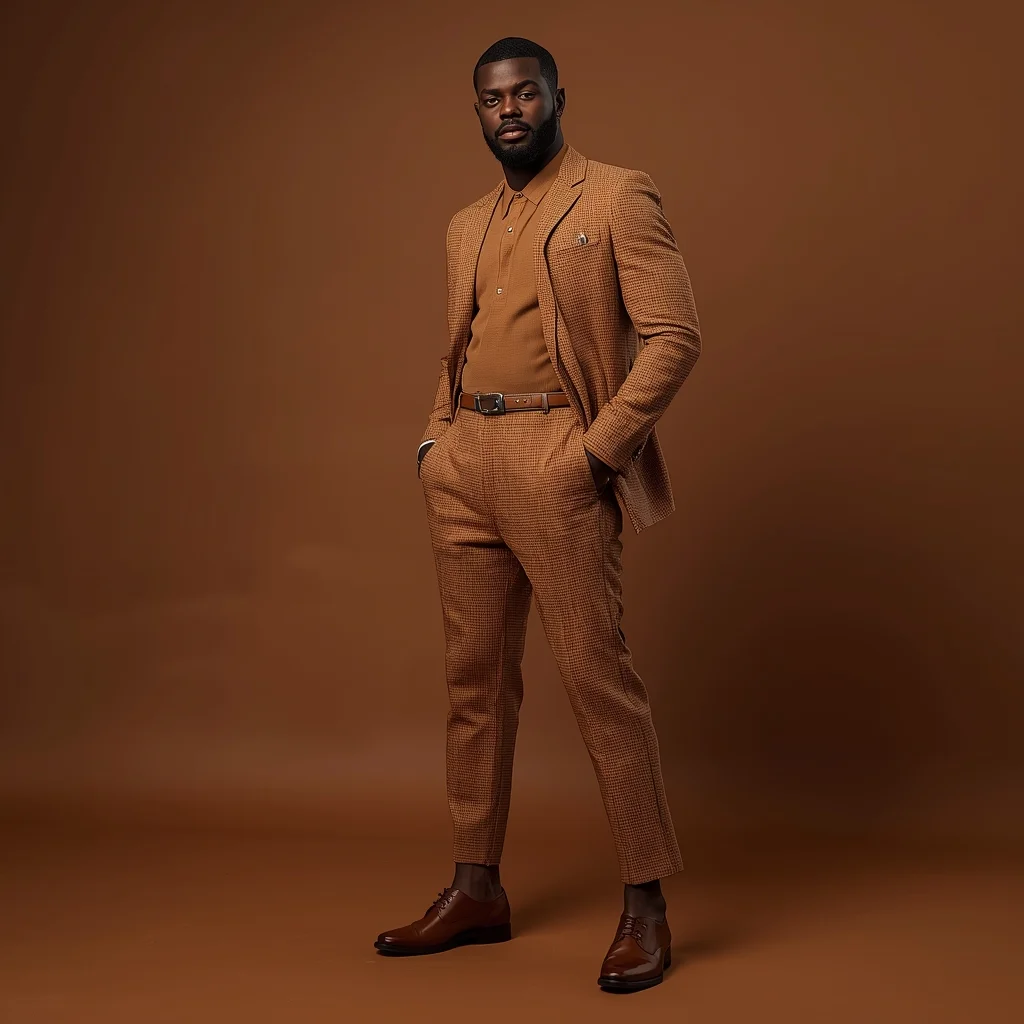 Full Body Warm Chestnut Studio Pose with Deep Masculine Warmth | Gemini Ai Prompt