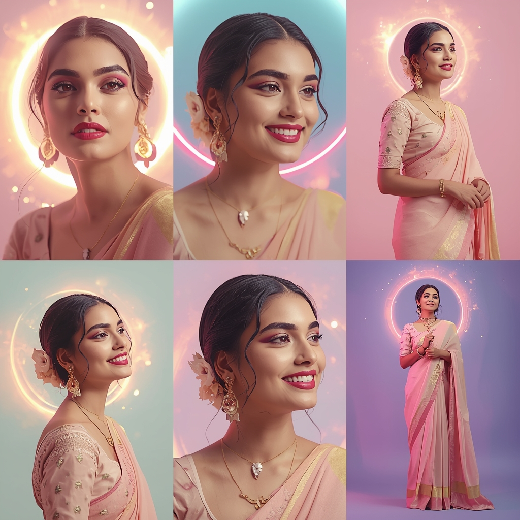 Galaxy Pulse Halo Wave Pastel Saree Indian Woman Luxury Composition | Beautiful Saree Girl Ai Prompt Cinematic