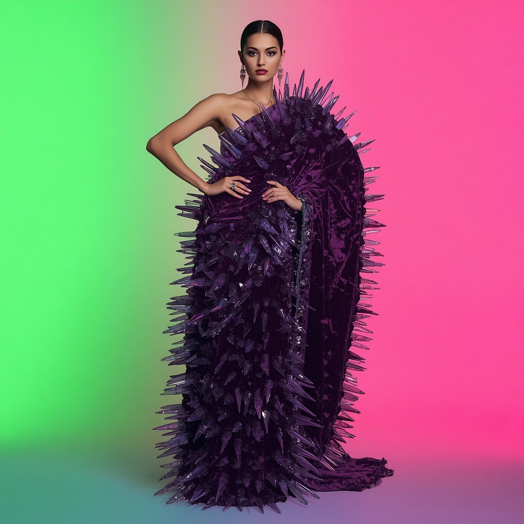 Heavy Crushed Velvet with 3D Giant Amethyst Spine Structures | Ai Prompt Generator Free