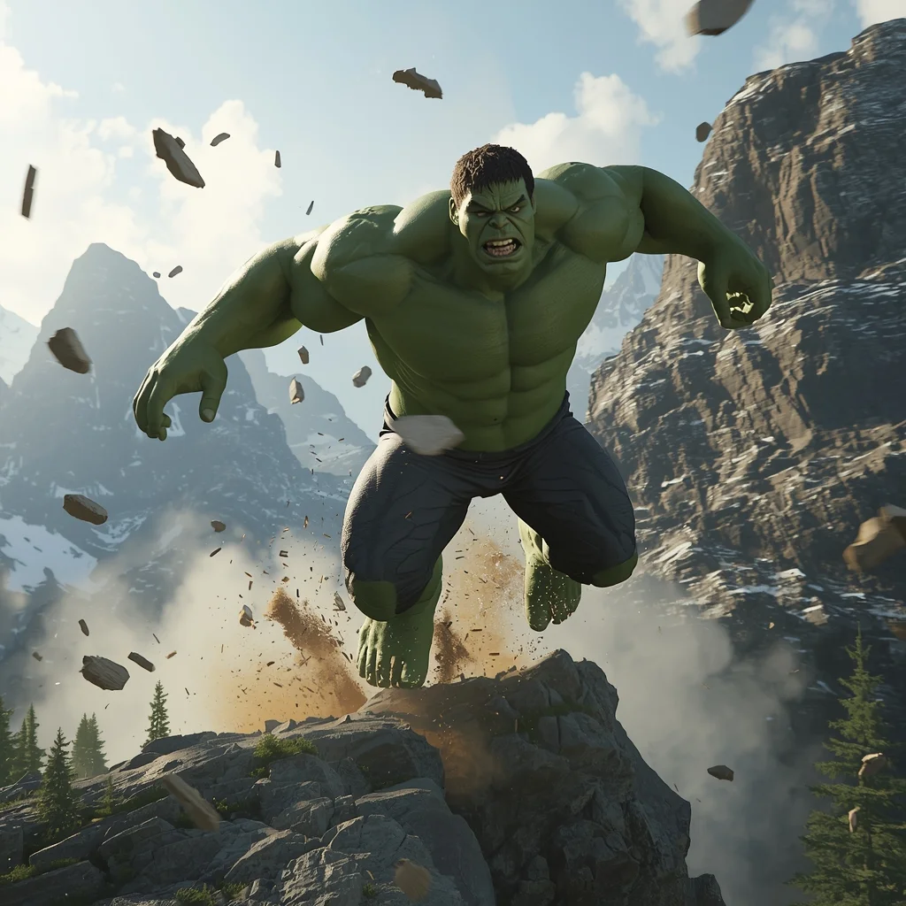 Hulk Mountain Leap Earthquake Impact Scene | Korean Ai Prompt