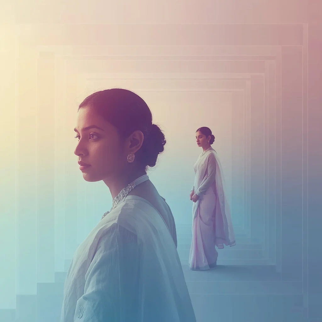 Infinity Depth Fade Saree Prompt with Perspective Layers and Cinematic Minimal Aesthetic Design | Prompt Seen Trending Girl Photo
