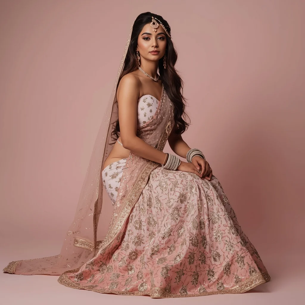 Kneeling Graceful Lehenga Pose | 3d Animation Ai Prompt