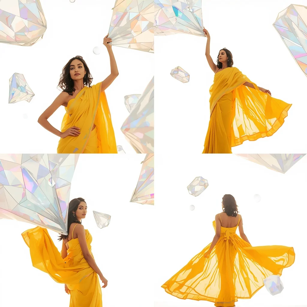 Luminous Holographic Prism Glasshouse Grid High Key | Saree Girl Dp Ai Prompt Ultra Hd
