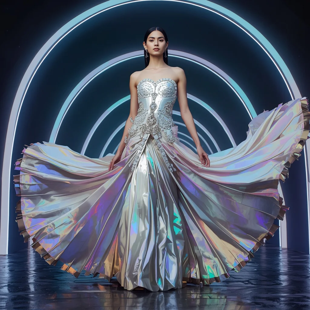 Lunar Prism Royale Saree with Neon Arc Fortress | Saree Girl Dp Ai Prompt Ultra Hd