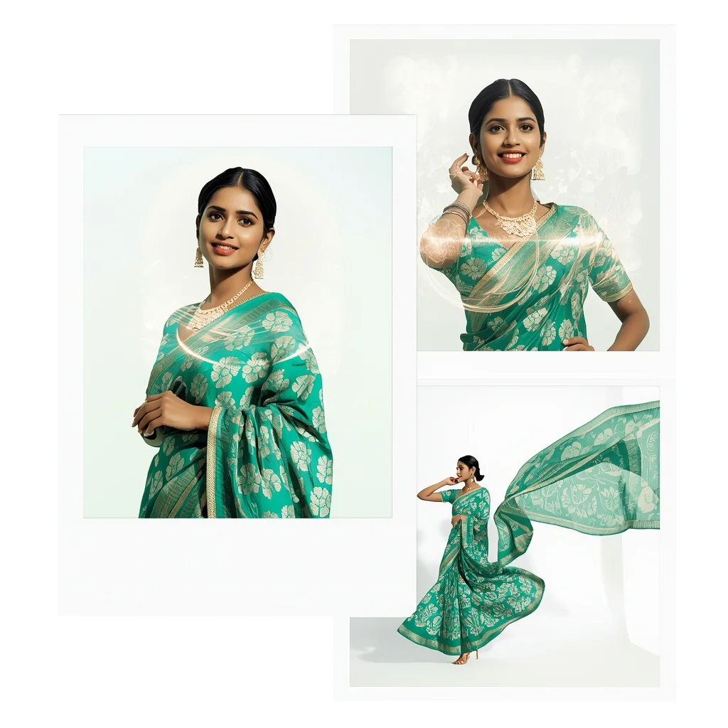 Magnetic Energy Dream Loop Polaroid Soft Heavenly Elegance | Gemini Girl Photo Prompt Saree
