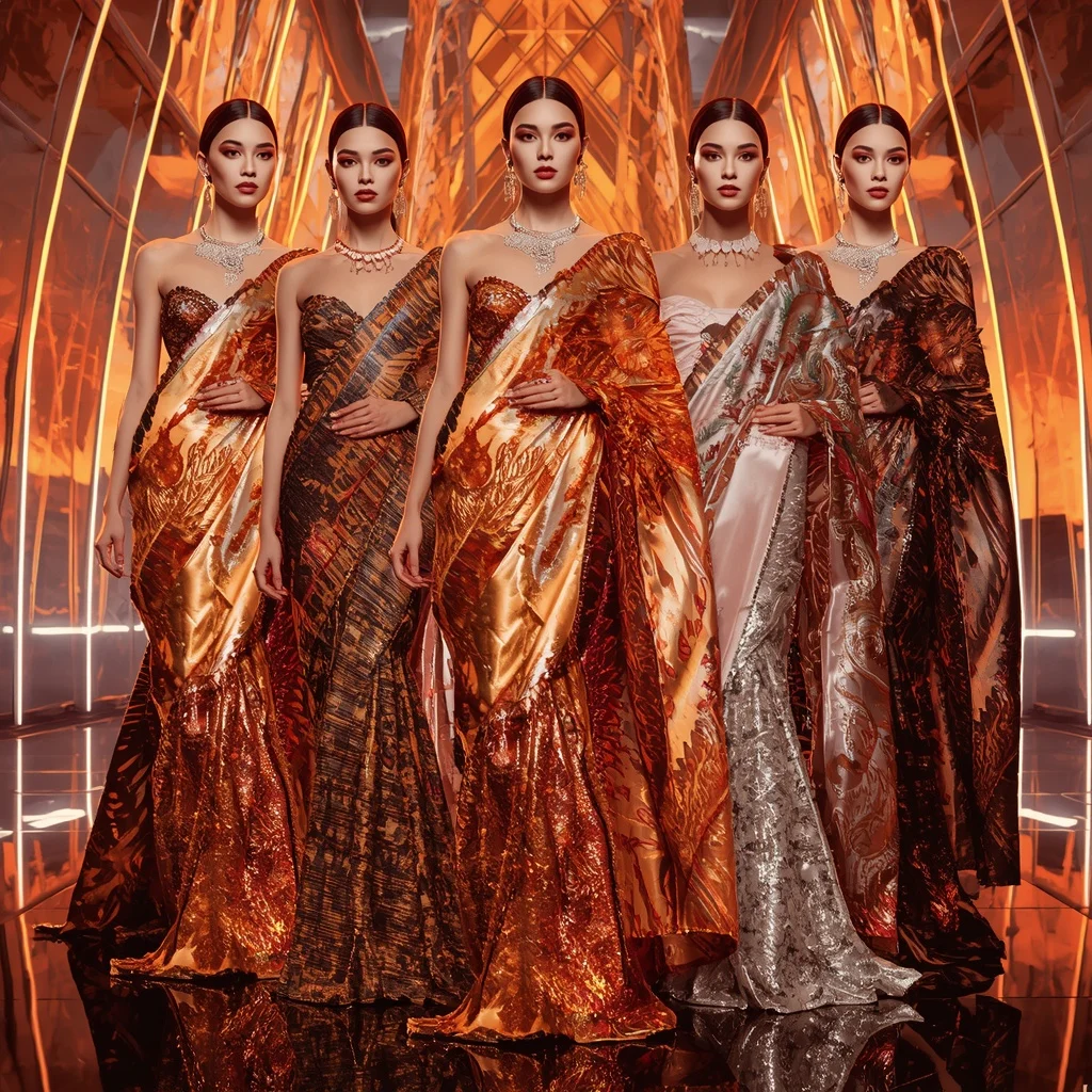 Metallic Phoenix Celestial Infinity Hyperqueen Saree with Reflective Editorial Poses and Futuristic Crystal Quantum Hyperpalace | Instagram Highlight Cover Ai Prompt